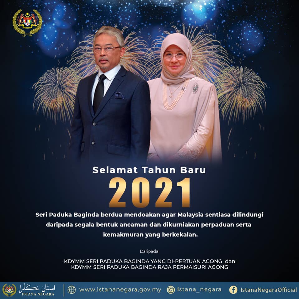 Tahun Baharu 2021: Agong, Permaisuri doa negara pulih daripada musibah COVID-19