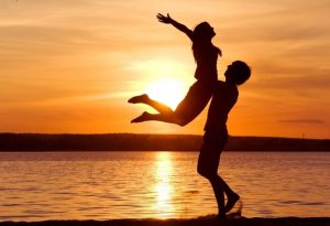 Enjoying sunset honeymoon