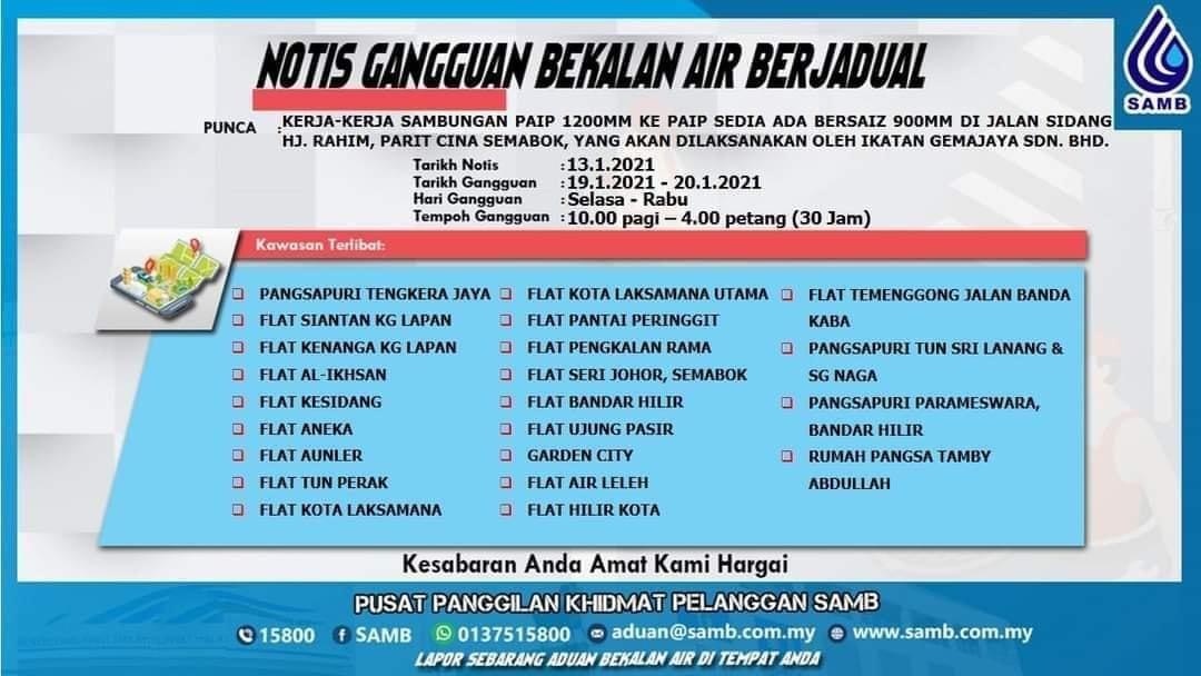 Gangguan Bekalan Air Johor Terkini