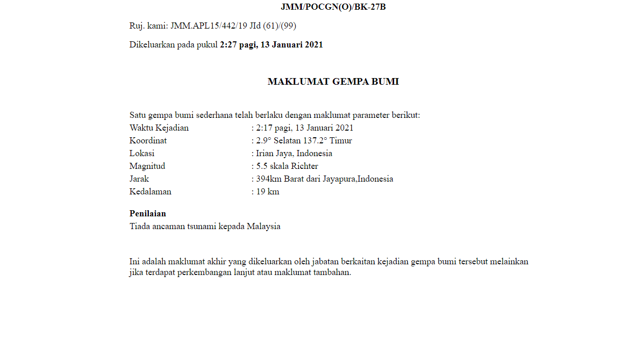 Gempa bumi di Irian Jaya, Indonesia