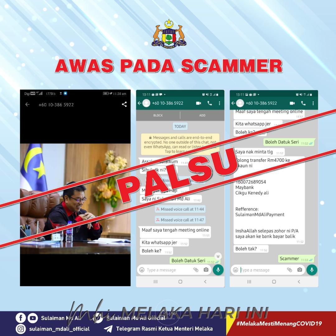 Gambar profil ketua menteri pula dimanipulasi ‘scammer’