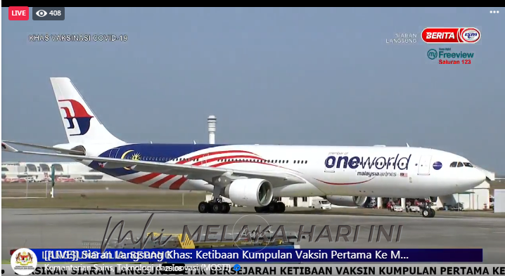 Bekalan vaksin pertama selamat tiba di KLIA