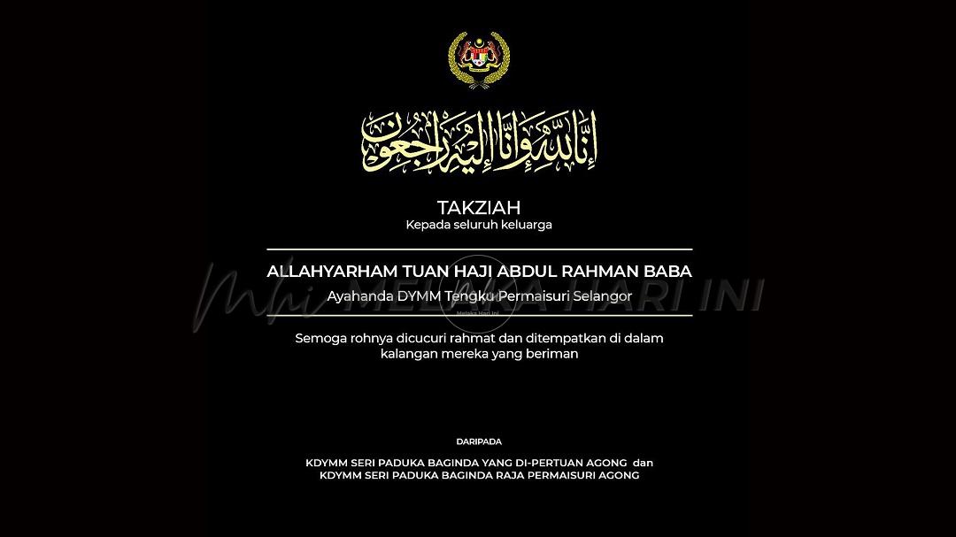 Agong, Permaisuri zahir ucapan takziah kepada Tengku Permaisuri Selangor