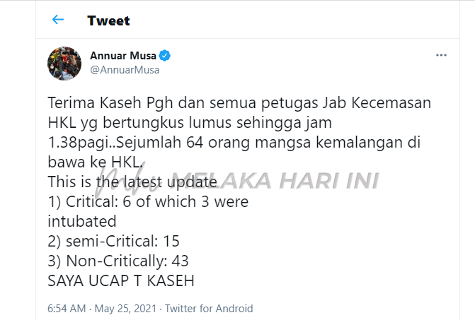 Enam mangsa tragedi pertembungan LRT  kritikal