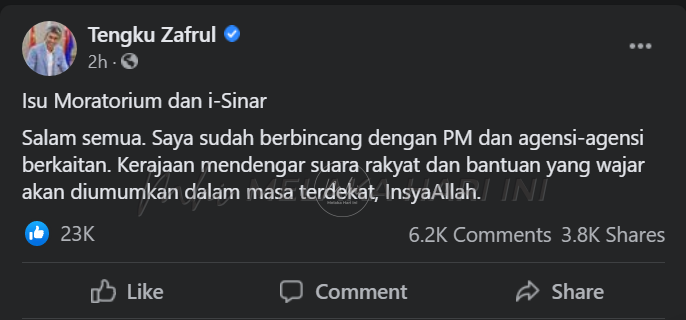 Moratorium, i-Sinar akan diumum dalam masa terdekat – Tengku Zafrul