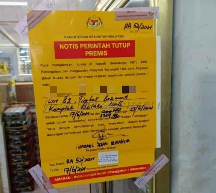 Pekerja positif COVID-19, pasar raya di Melaka Mall ditutup enam hari