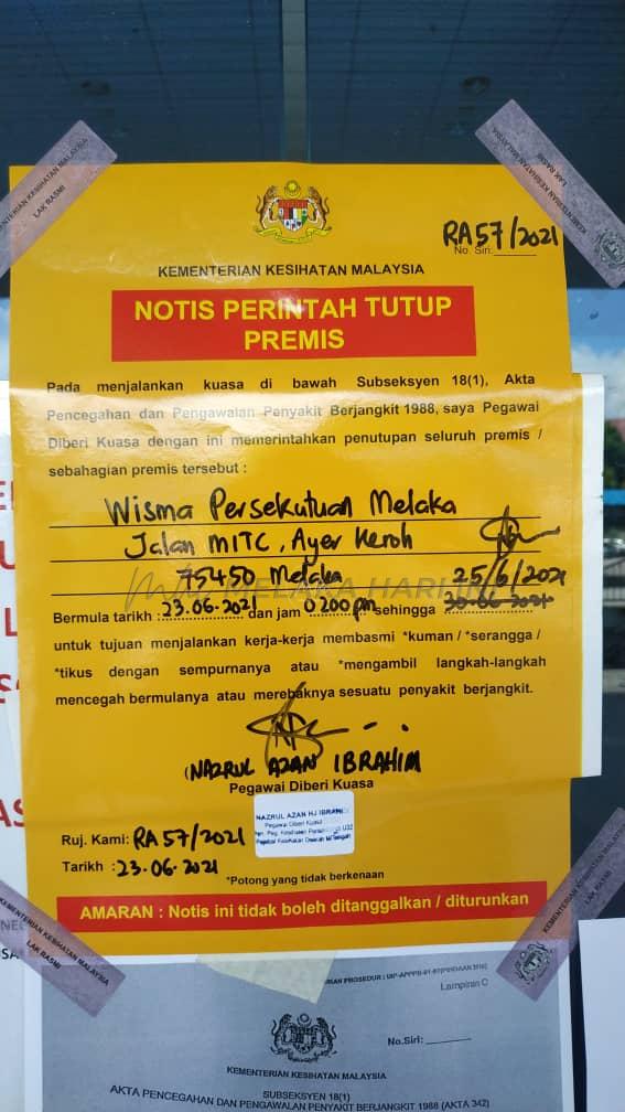 Wisma Persekutuan ditutup tiga hari