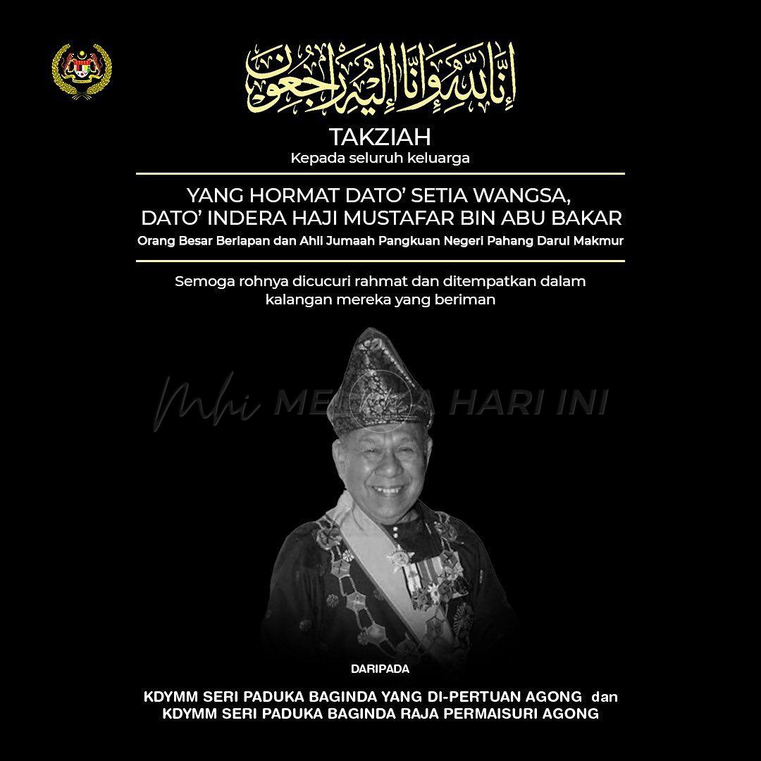 Agong, permaisuri, zahir ucapan takziah kepada keluarga Dato’ Indera Mustafar