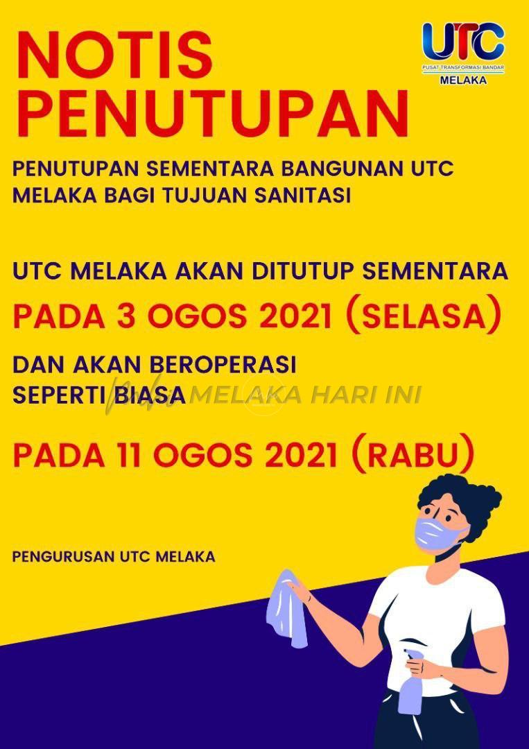 UTC Melaka tutup 7 hari untuk disanitasi