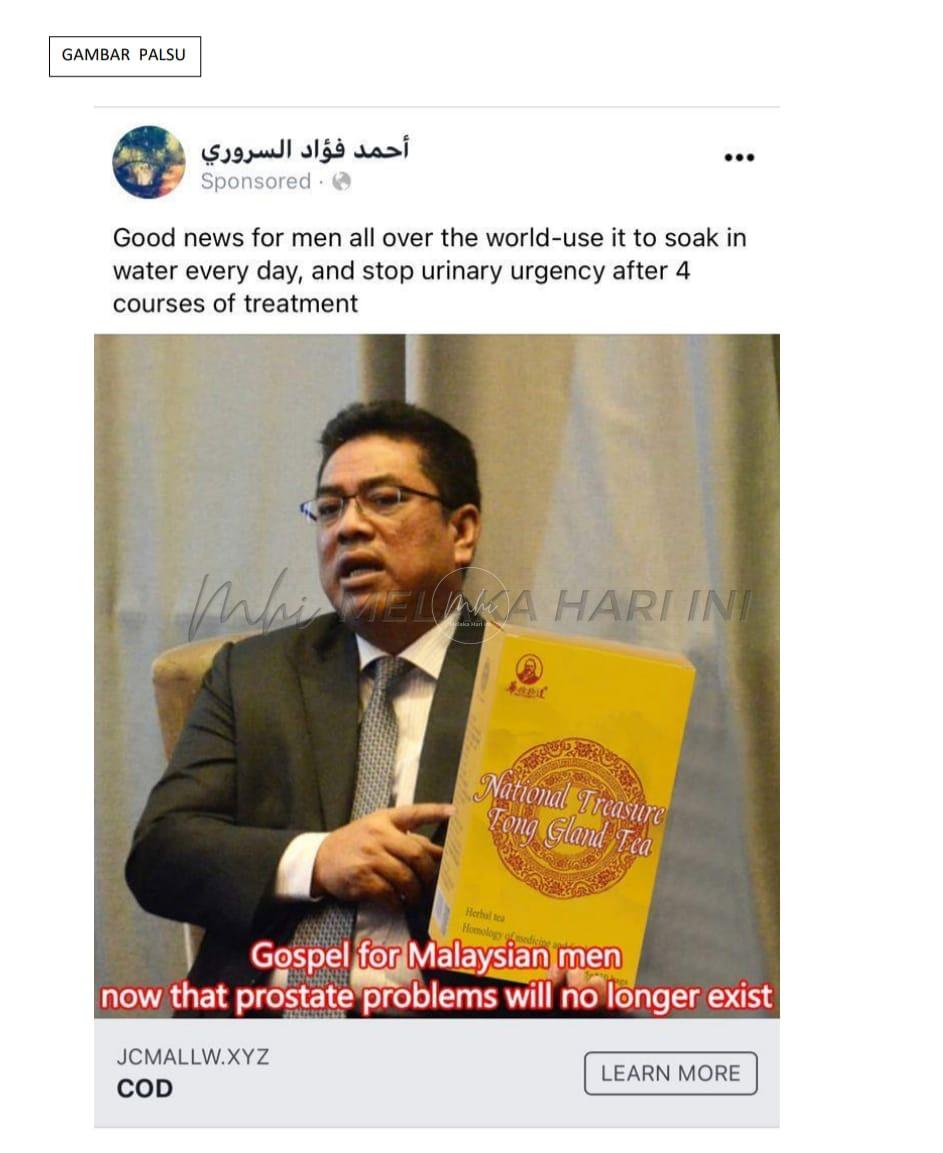 Penafian gambar Ketua Menteri dalam iklan produk