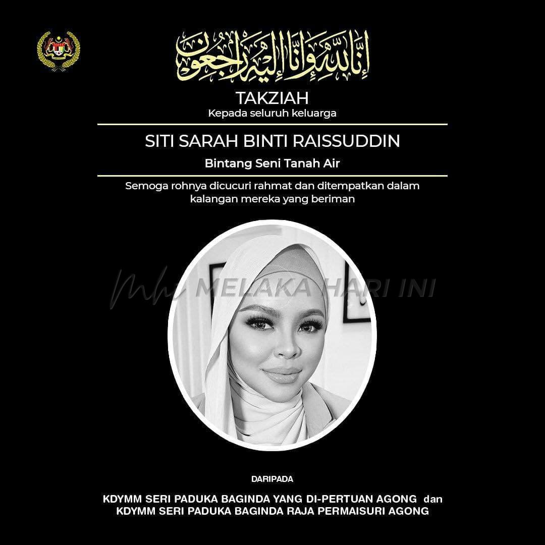 Agong dan Permaisuri zahir takziah kepada keluarga Siti Sarah