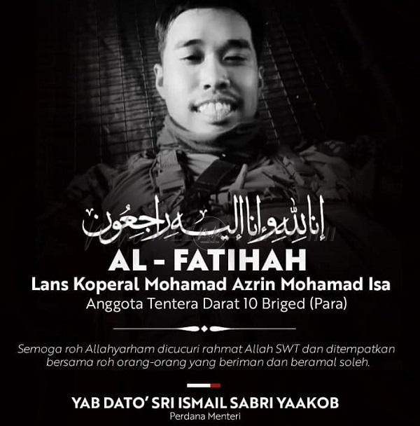 PM ucap takziah kepada keluarga Lans Koperal Mohamad Azrin