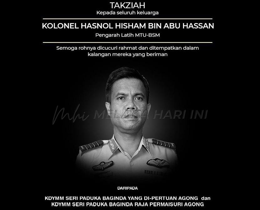 Agong, Permaisuri zahir ucapan takziah kepada keluarga Pegawai TUDM Hasnol Hisham