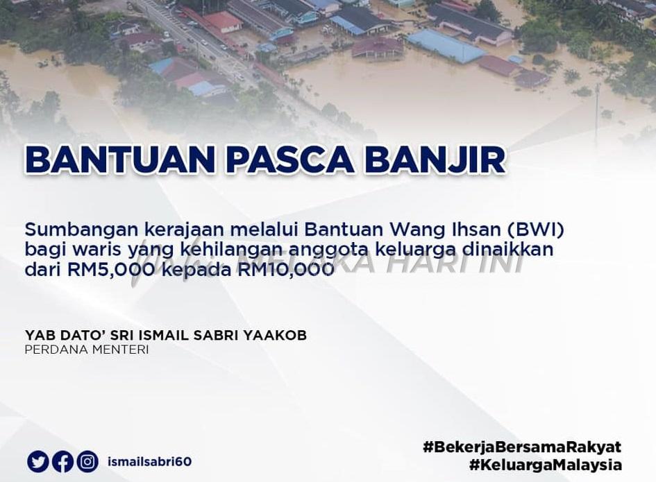 Bantuan wang ihsan RM1,000 diperluas untuk setiap ketua isi rumah terjejas banjir