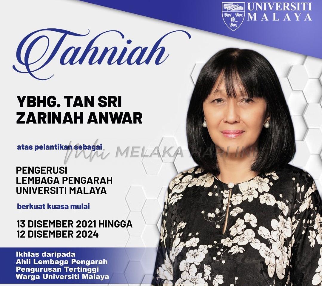 Zarinah Anwar wanita pertama dilantik Pengerusi Lembaga Pengarah UM