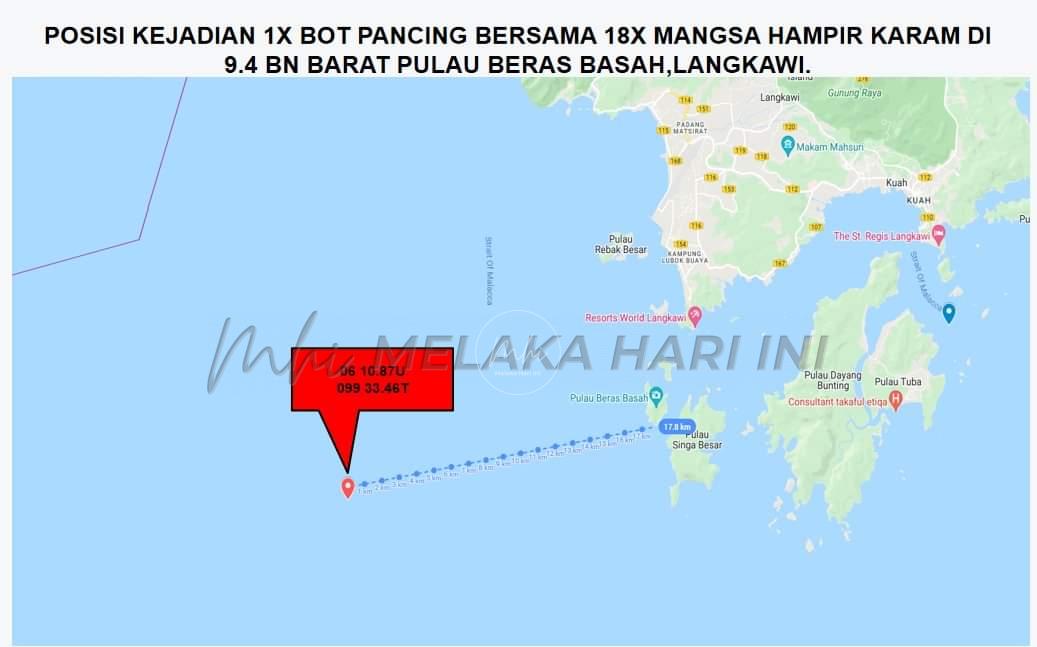 Empat kru, 14 pemancing hilang, bot disyaki karam di Langkawi