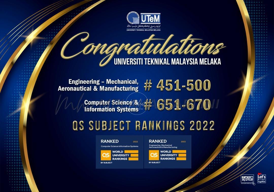 UTeM tersenarai dalam QS World University Rankings buat pertama kali