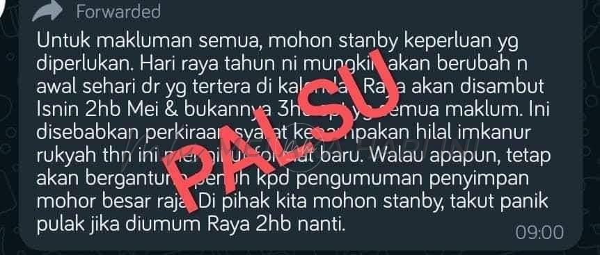 Tular Aidilfitri 2 Mei tidak sahih