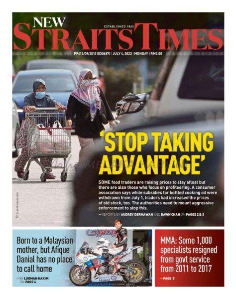 Tajuk-tajuk Utama Akhbar – Isnin, 4 Julai 2022
