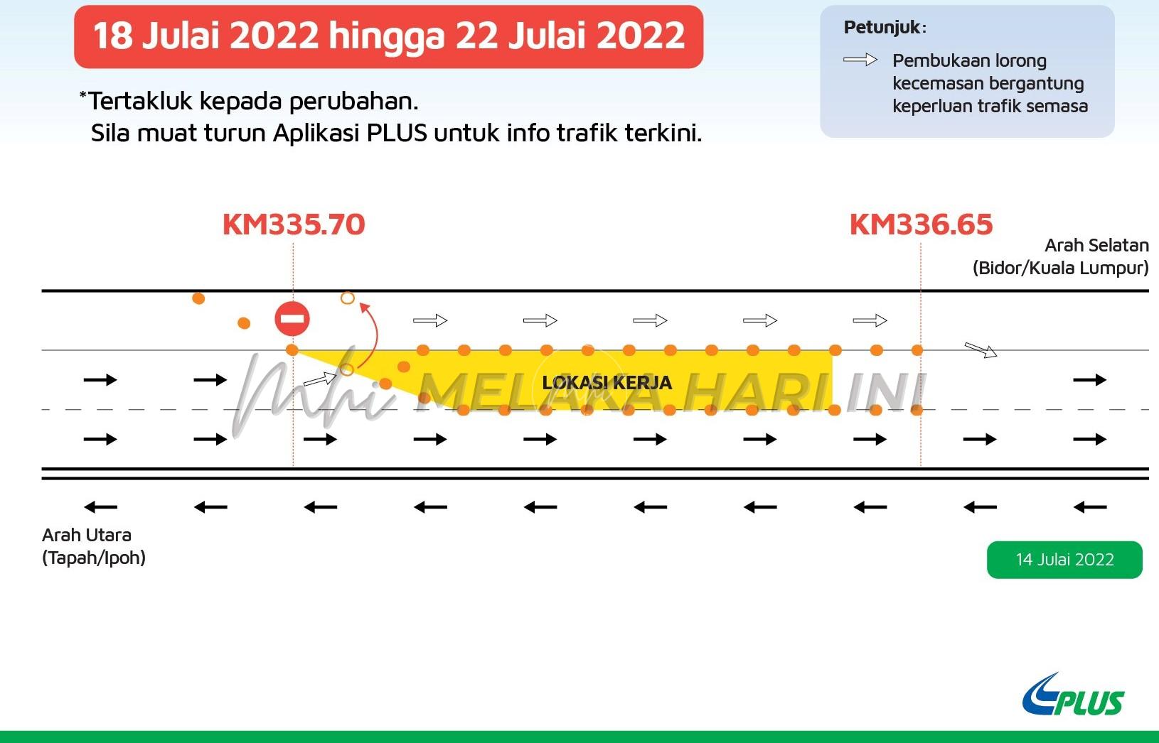 Lorong kiri, kecemasan Tapah-Bidor arah selatan ditutup lima hari minggu depan