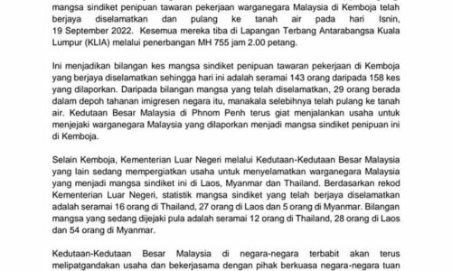 Lima mangsa sindiket kerja di Kemboja berjaya dibawa pulang