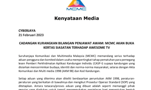 MCMC akan buka kertas siasatan terhadap Awesome TV