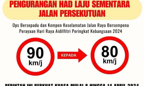 Had laju Jalan Persekutuan dikurangkan 10km/j sempena Aidilfitri
