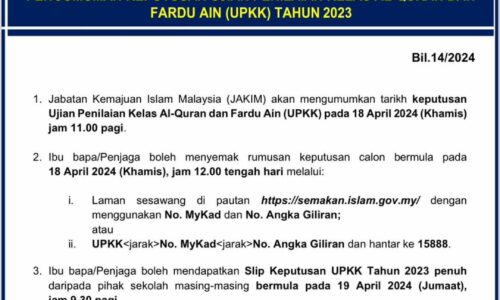 Keputusan UPKK 2023 diumum 18 April ini