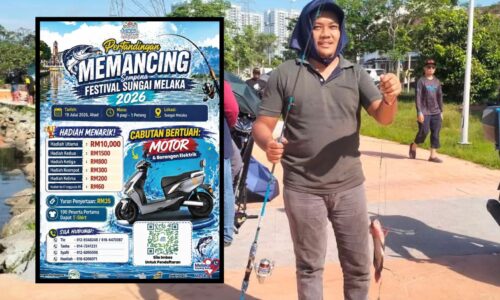 RM10,000, MOTOSIKAL MENANTI KAKI PANCING DI SUNGAI MELAKA